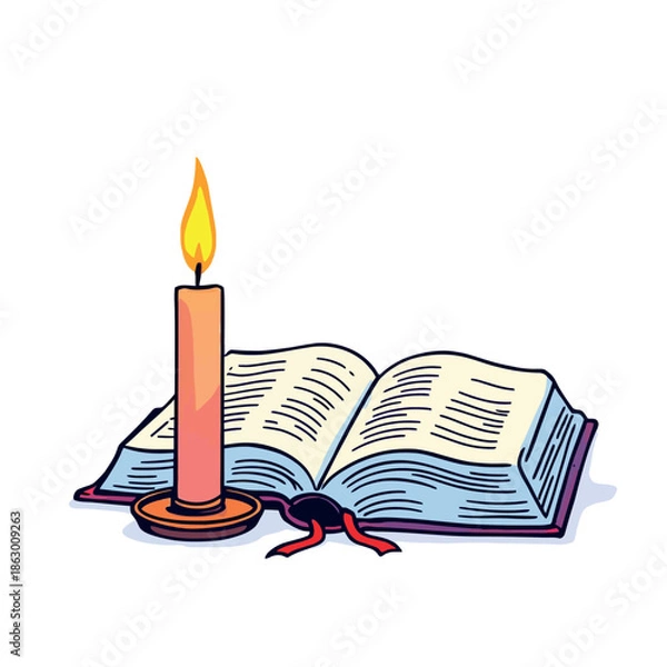 Obraz Vsai candle illuminating open book symbolizing knowledge and study