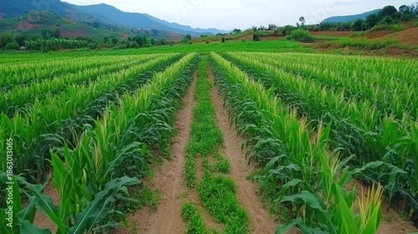 Fototapeta Cornfield rows under daylight