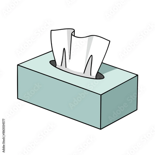 Obraz A light blue rectangular tissue box with white tissues partially pulled out