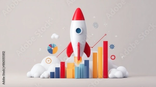 Obraz Rocket launch concept with business growth chart