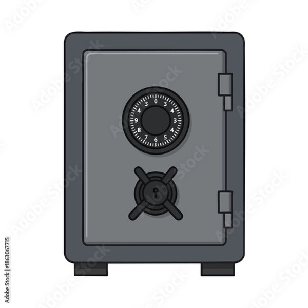 Obraz A gray safe with a dial, handle, and hinges. Simple design