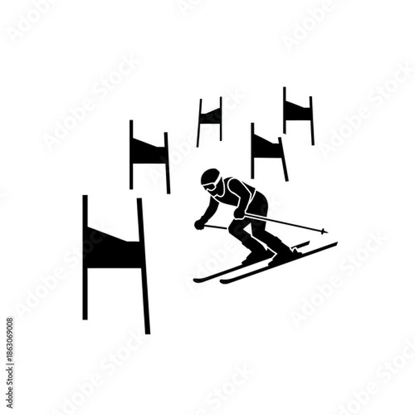 Obraz Skier in Motion with Flags Ahead.