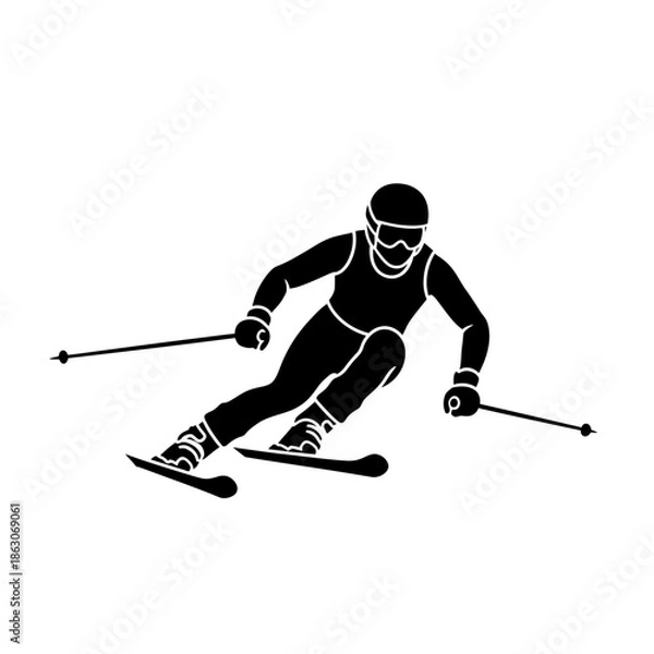 Obraz Man skiing down snowy mountain slope.