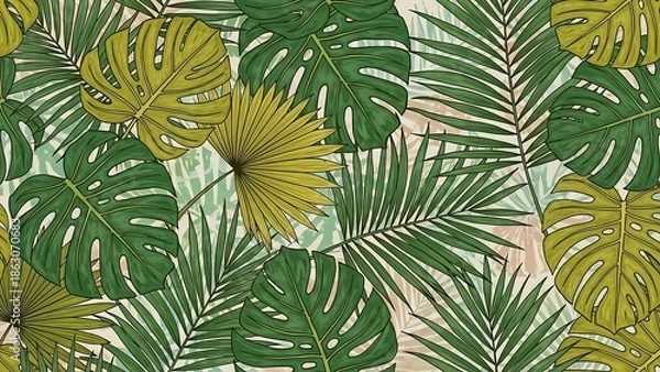 Obraz Tropical Leaves Pattern with Monstera Plants.