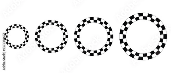 Fototapeta Checkerboard pattern, circle frame vector. Checkerboard for use as frames, borders, logo. Rally flag or chess game plane pattern. Vector graphic illustration.