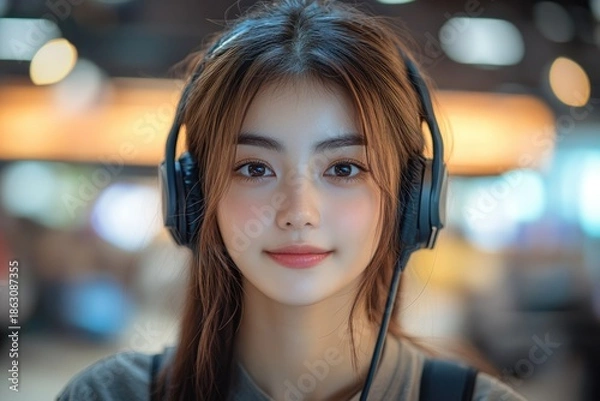 Obraz Dedicated customer service representative working professionally at desk