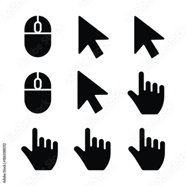 Obraz Computer interface icons show various pointer styles including the mouse.