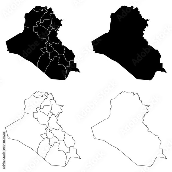 Obraz Iraq Outline and Solid Fill Map Set.