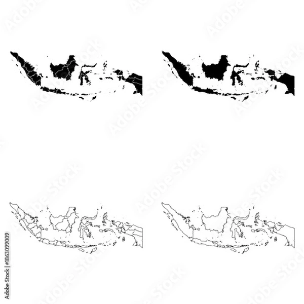 Obraz Indonesia Outline and Solid Fill Map Set.