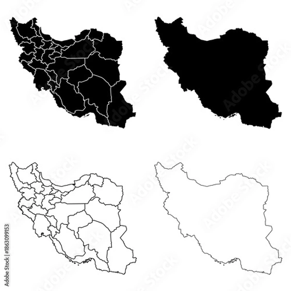 Obraz Iran Outline and Solid Fill Map Set.