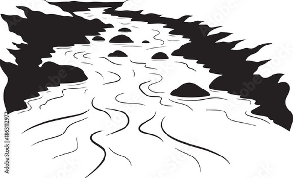 Obraz stylizedriverlandscapewithwaterflow
