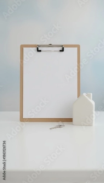 Obraz Blank clipboard on white background, minimal office mockup with copy space