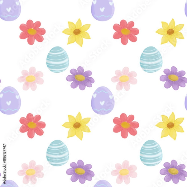 Obraz Pastel Easter Egg And Flower Pattern With Soft Spring Colors Illustration