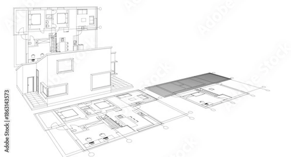Obraz house architecture plan 3d illustration	
