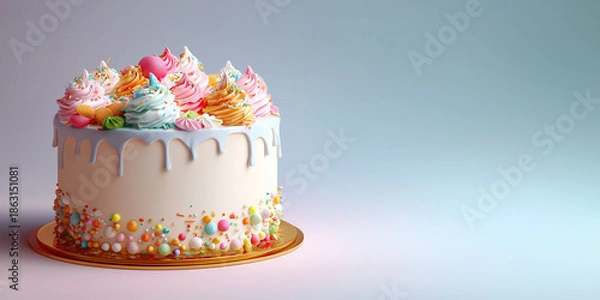 Obraz Festive Birthday Cake With Plain Background