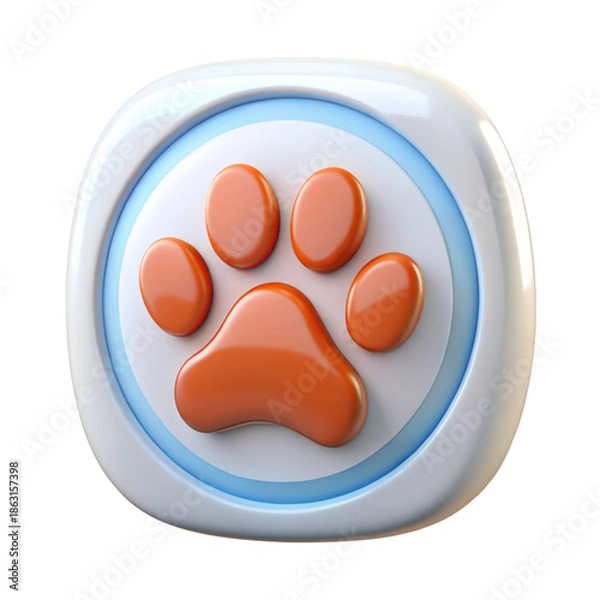 Obraz White button with orange paw print