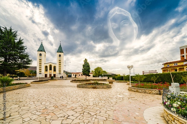 Fototapeta Blessed Virgin Mary icon over Catholics Church