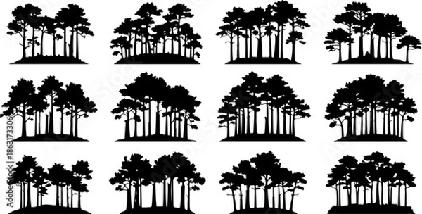 Obraz Forest Tree Silhouette Collection Vector Set