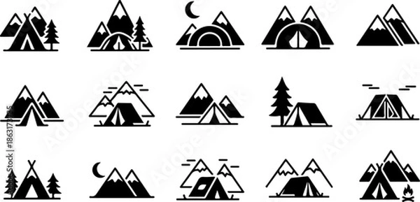 Obraz Mountain Peaks Silhouette Vector Set Collection