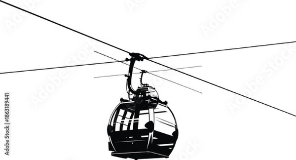 Obraz Black Color Cable Car silhouette design Vector Illustration, Solid White Background 