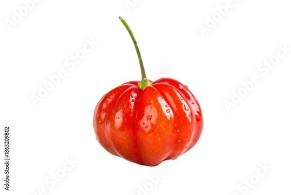 Obraz Single bright red cherry tomato isolated on white background