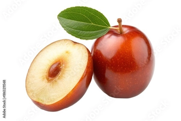 Obraz Fresh red apple with a slice isolated on white background