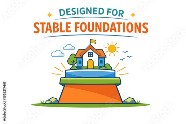 Obraz Stable foundations home concept with sun and clouds