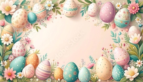 Obraz Easter Eggs Floral Border Background Illustration.