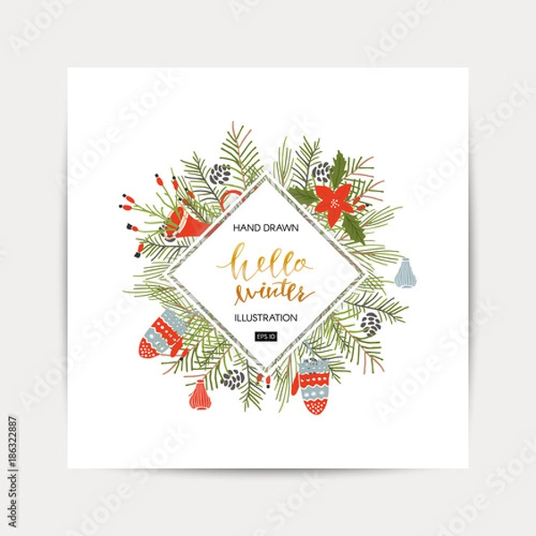 Fototapeta Greeting background with a Christmas tree.