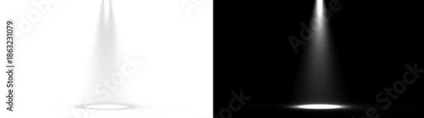 Obraz White spotlight beam with light rays isolated on transparent background