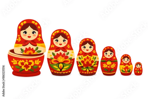 Fototapeta Russian nesting dolls with glowing effect