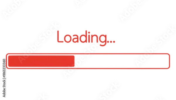 Fototapeta Red loading bar with the text loading on transparent background