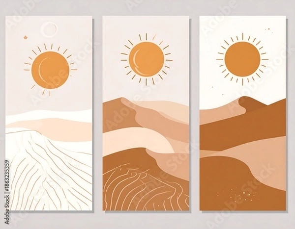 Obraz Minimalist Desert Landscape Triptych Artwork.