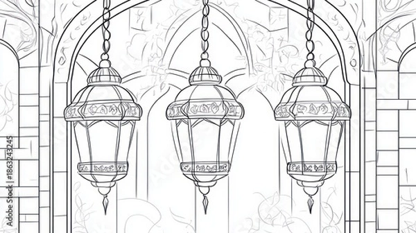 Obraz Ornate hanging lanterns in archway