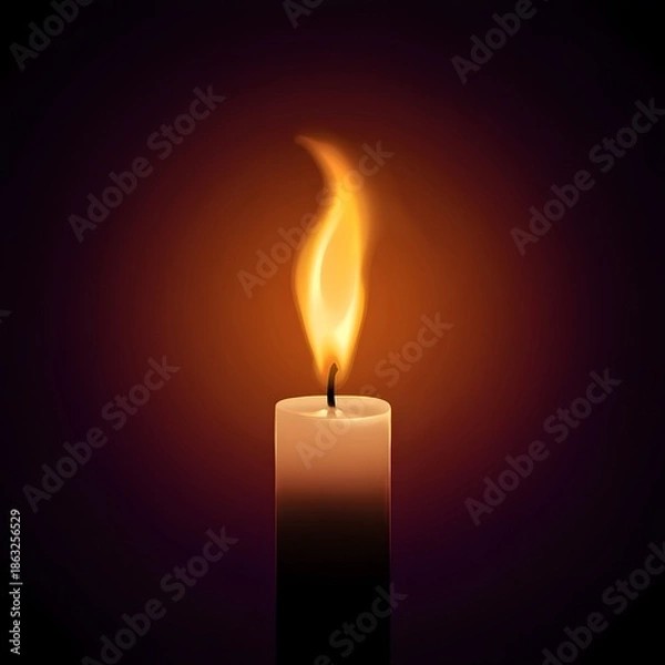 Obraz Single burning candle flame glow dark background vector