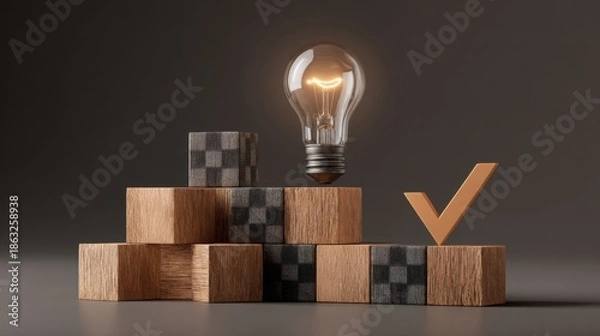 Obraz Light bulb on podium with check mark