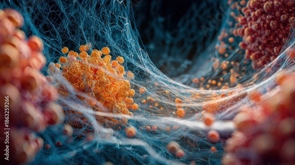 Obraz Microscopic biological structure network abstract