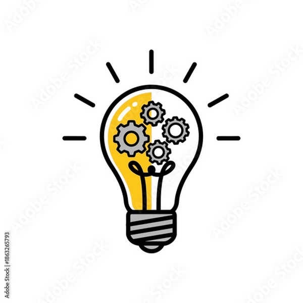 Fototapeta Light Bulb With Gears Inside.