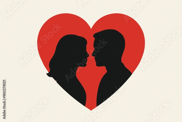Obraz Heart and couple silhouette background, flat vector