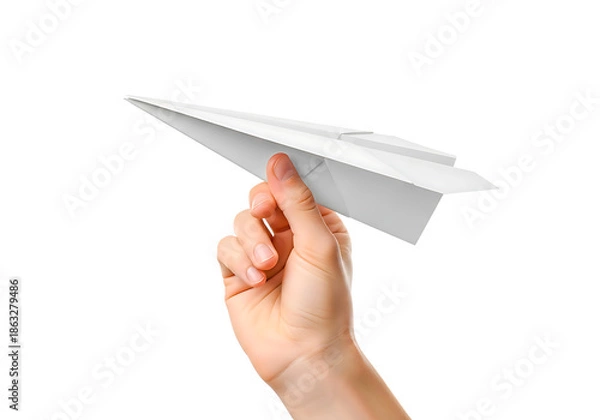 Obraz Hand Holding White Paper Plane.
