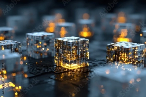 Obraz Futuristic digital cubes glowing with data