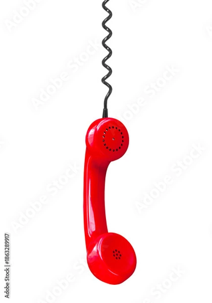 Obraz Red telephone handset hanging on cable