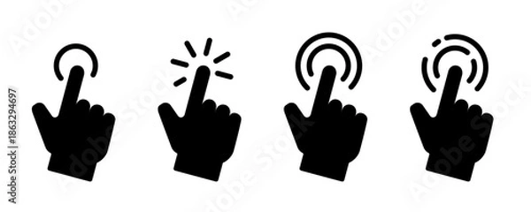 Obraz ouch screen finger hand press push – solid vector icon set	