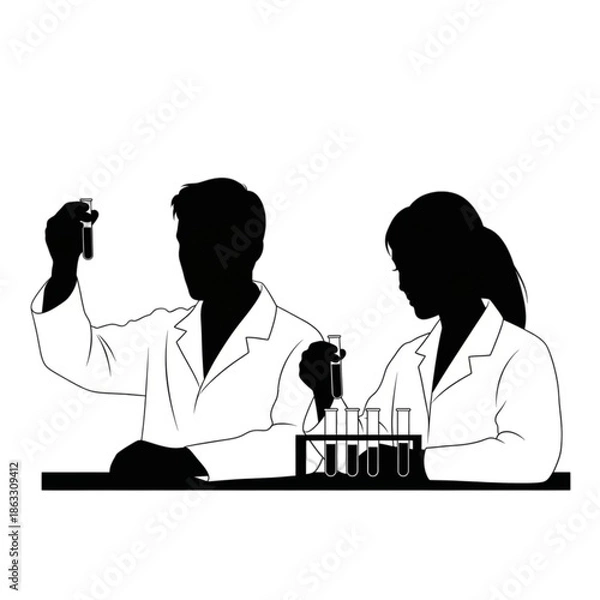 Obraz Two scientists working in laboratory Isolated On Transparent Background.
