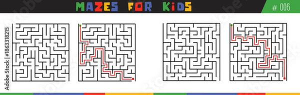 Obraz mazes for kids, children's mazes vector with answer