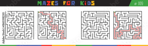 Obraz mazes for kids, children's mazes vector with answer