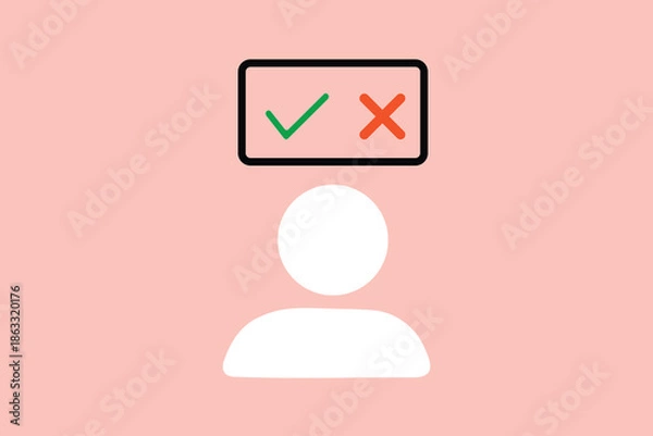 Obraz Decision Making Process With Check Mark And Cross Icon Above Silhouette