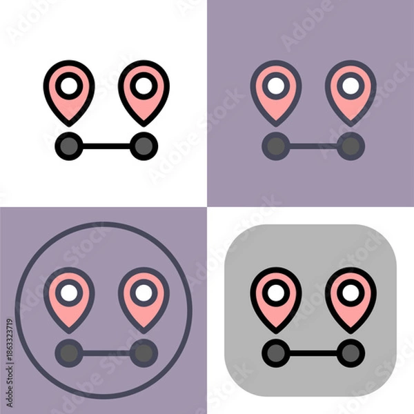 Obraz This vector icon set depicts two connected location pins- ideal for navigation apps- GPS systems- or mapping websites. It's available in various styles for diverse design needs.