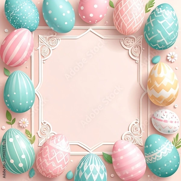 Fototapeta Easter Eggs Frame Border with Copy Space.