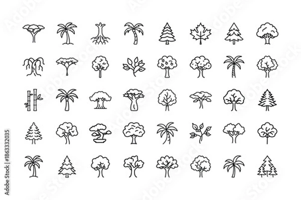 Obraz Tree Line Art Vector Icons Bundle